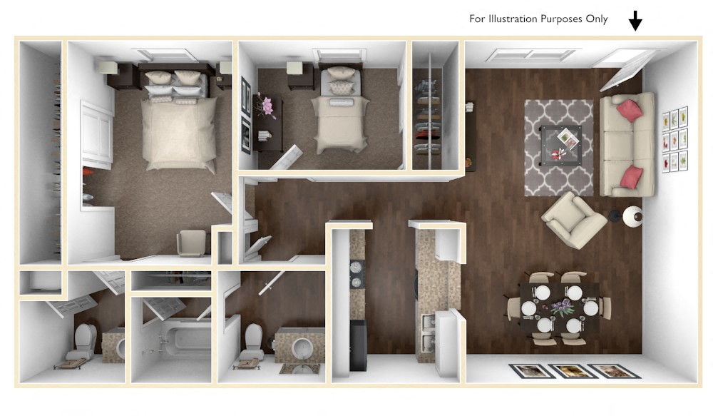 Floor plan layout diagram for 2 Bedroom | 1.5 Bathroom